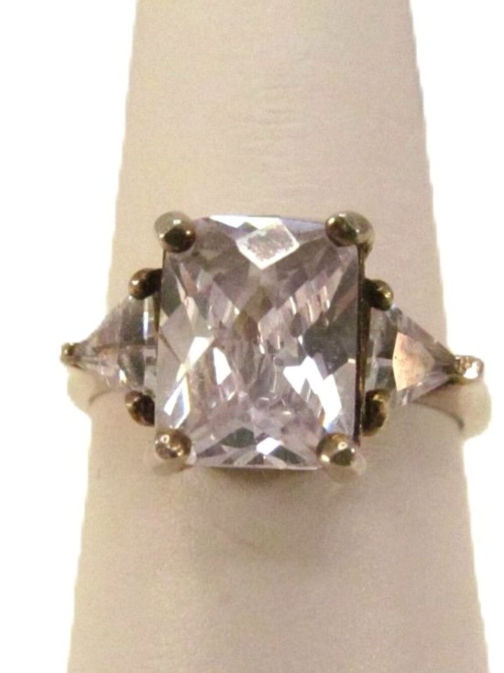 925 Sterling Silver Gold Vermeil Princess Trillion CZ Statement Ring Size 6 Vtg